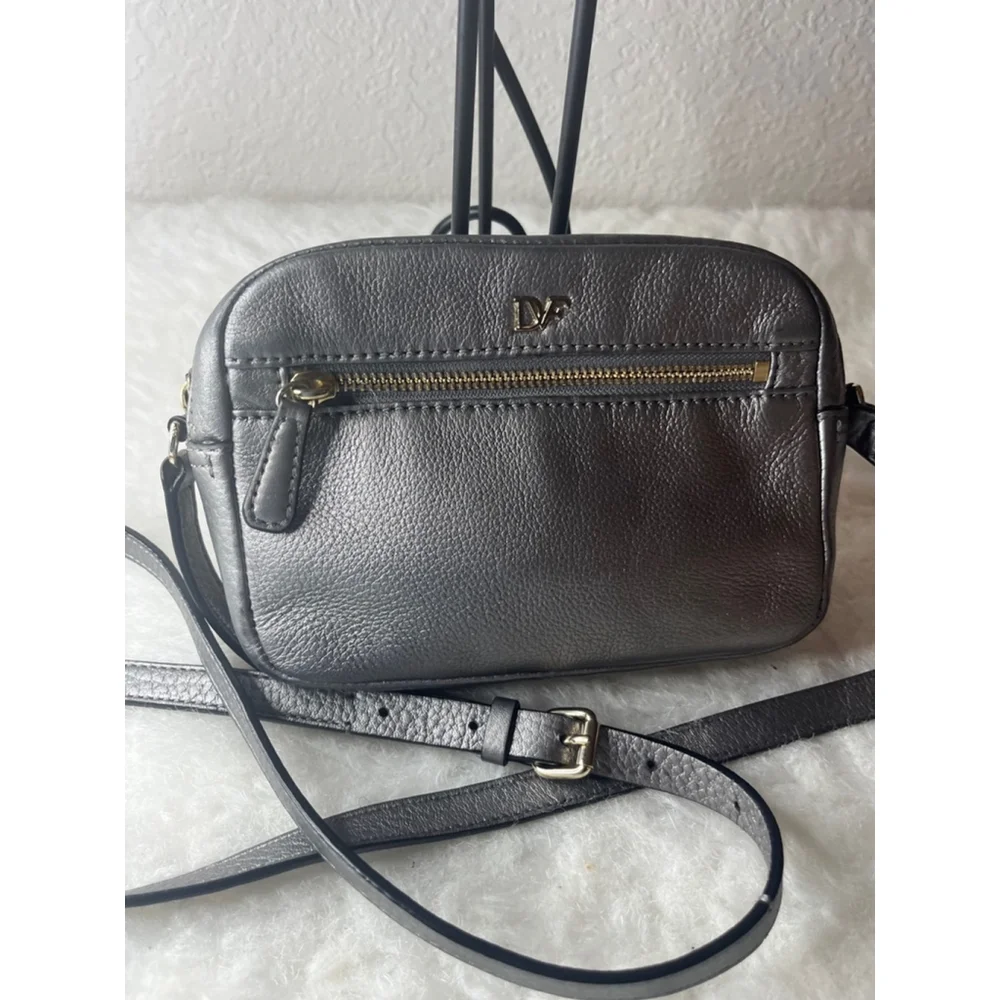Diane Von Furstenberg Milo Mini Metallic Gray Crossbody Purse - Picture 2 of 13